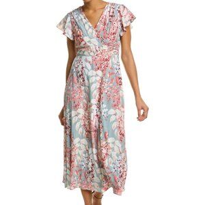 Adrianna Papell Floral V-Neck Maxi Dress - Pink and Blue size 12